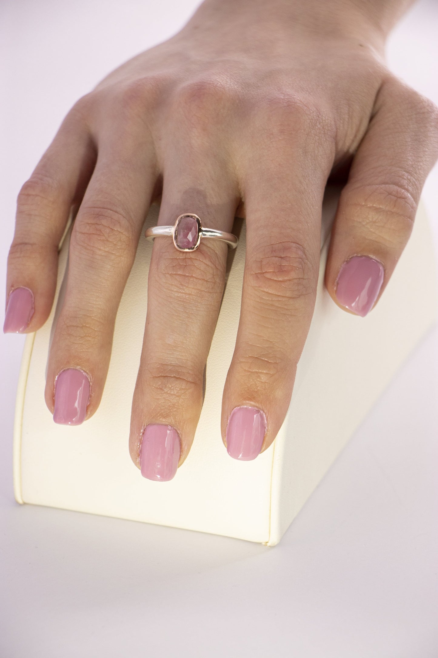 BAGUE - TOURMALINE ARGENT ET OR ROSE 18k