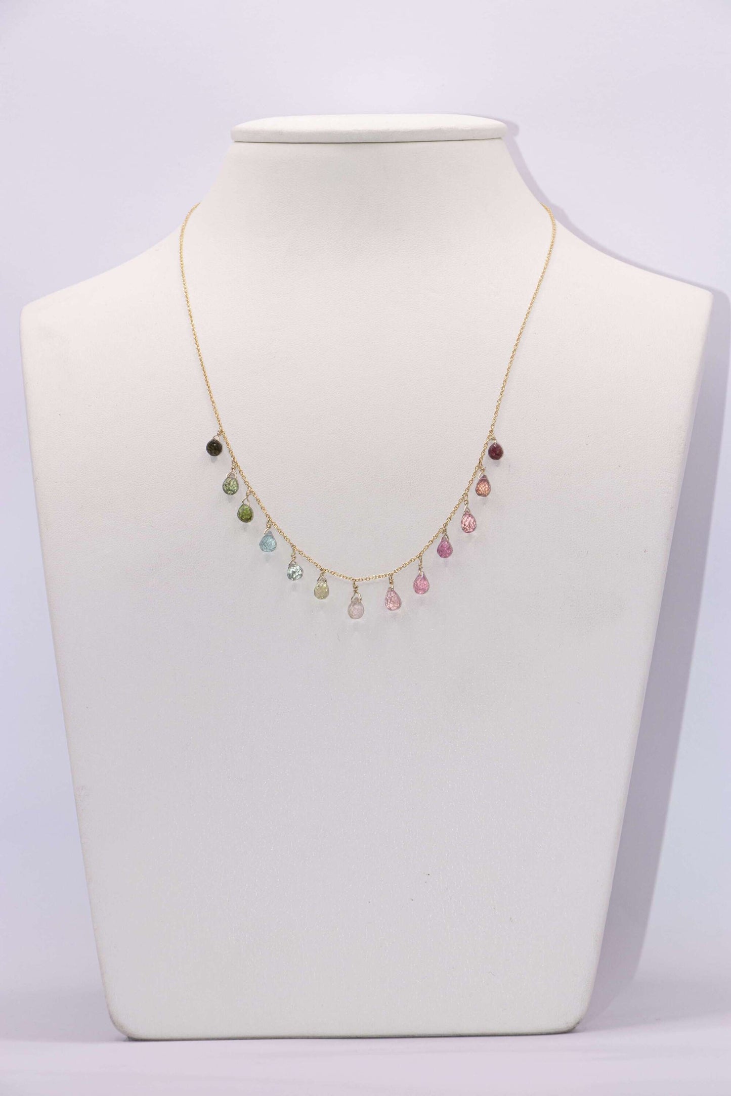 COLLIER - FINE CHAÎNE OR JAUNE 14K ET TOURMALINES