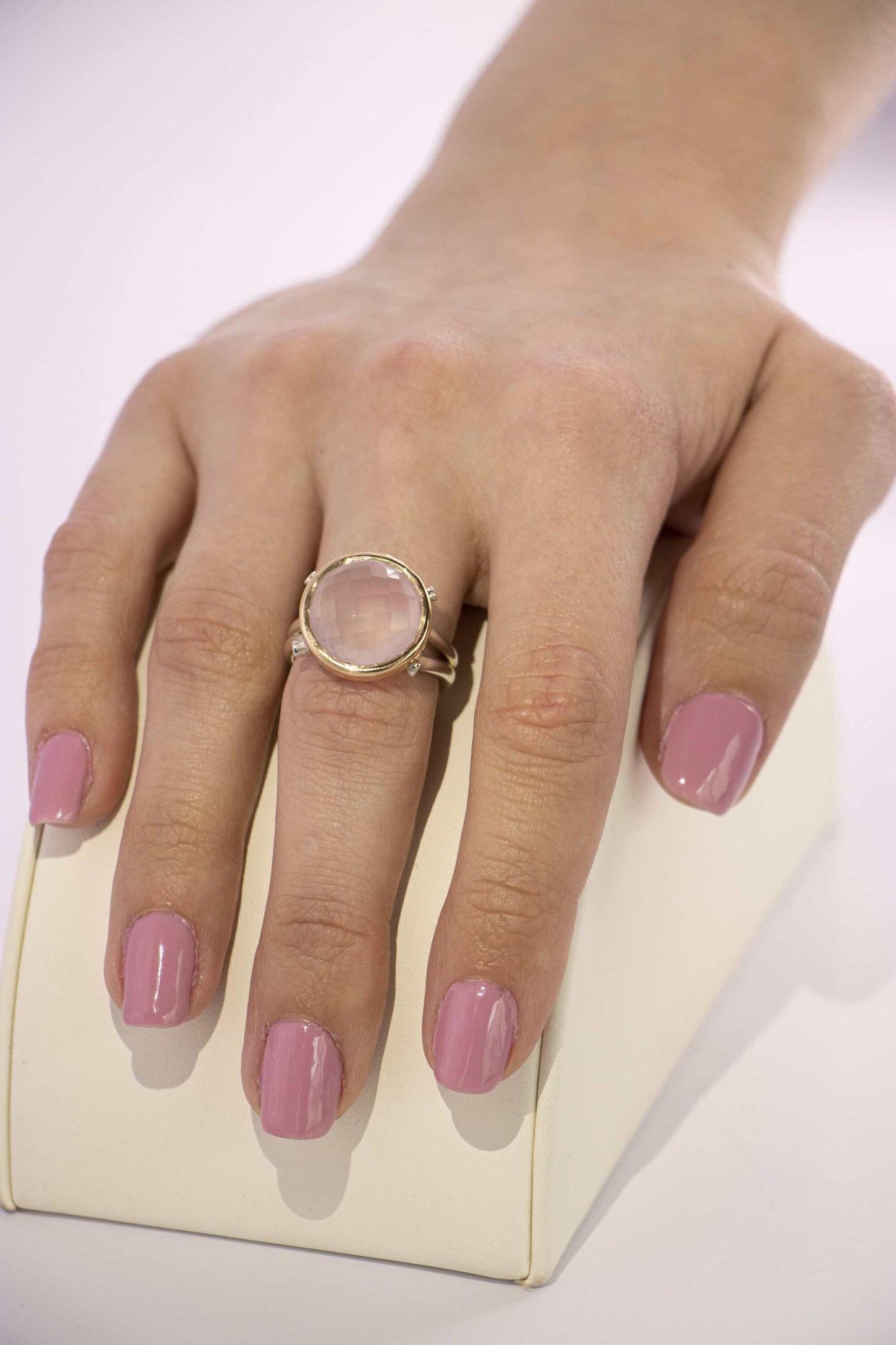 BAGUE - LA VIE EN ROSE ARGENT OR ET QUARTZ ROSE