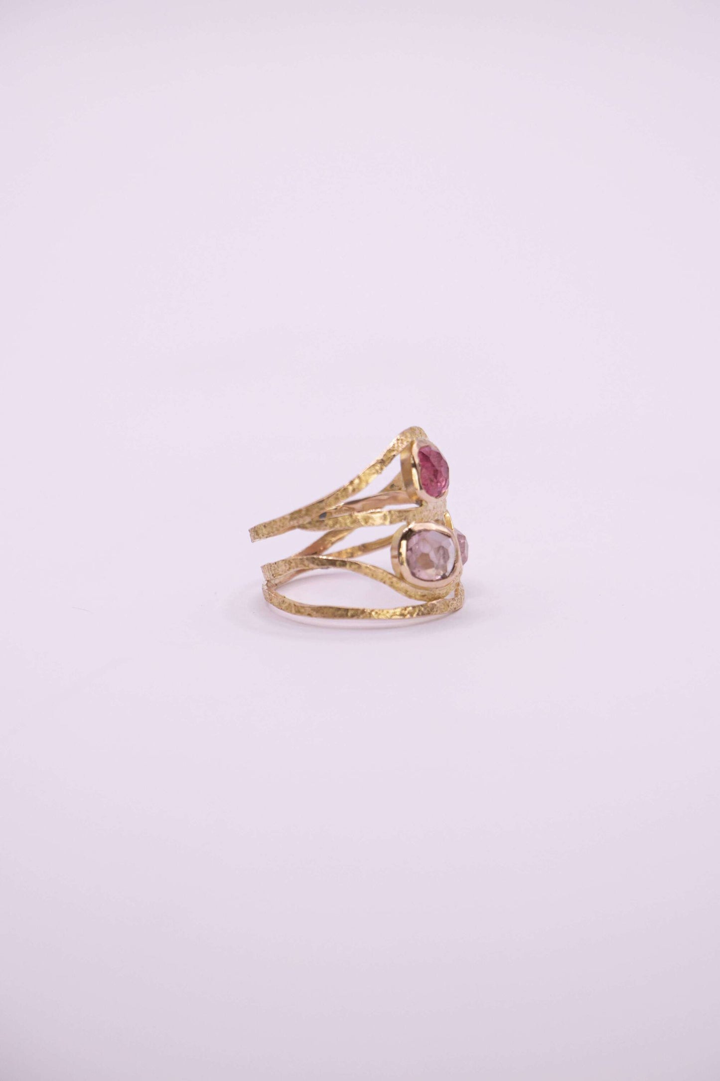BAGUE - WAVES OR ROSE ET TOURMALINES ROSES