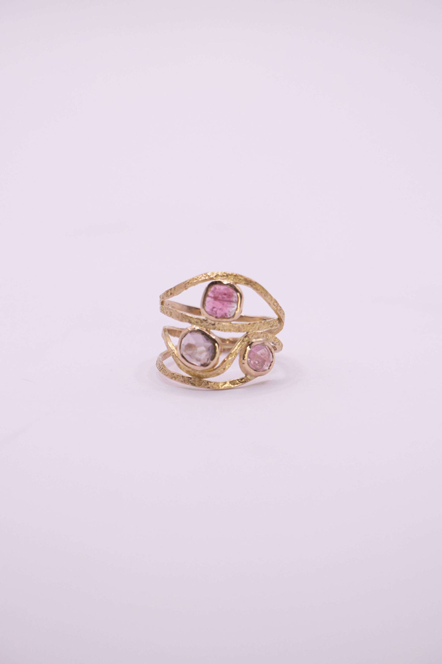 BAGUE - WAVES OR ROSE ET TOURMALINES ROSES